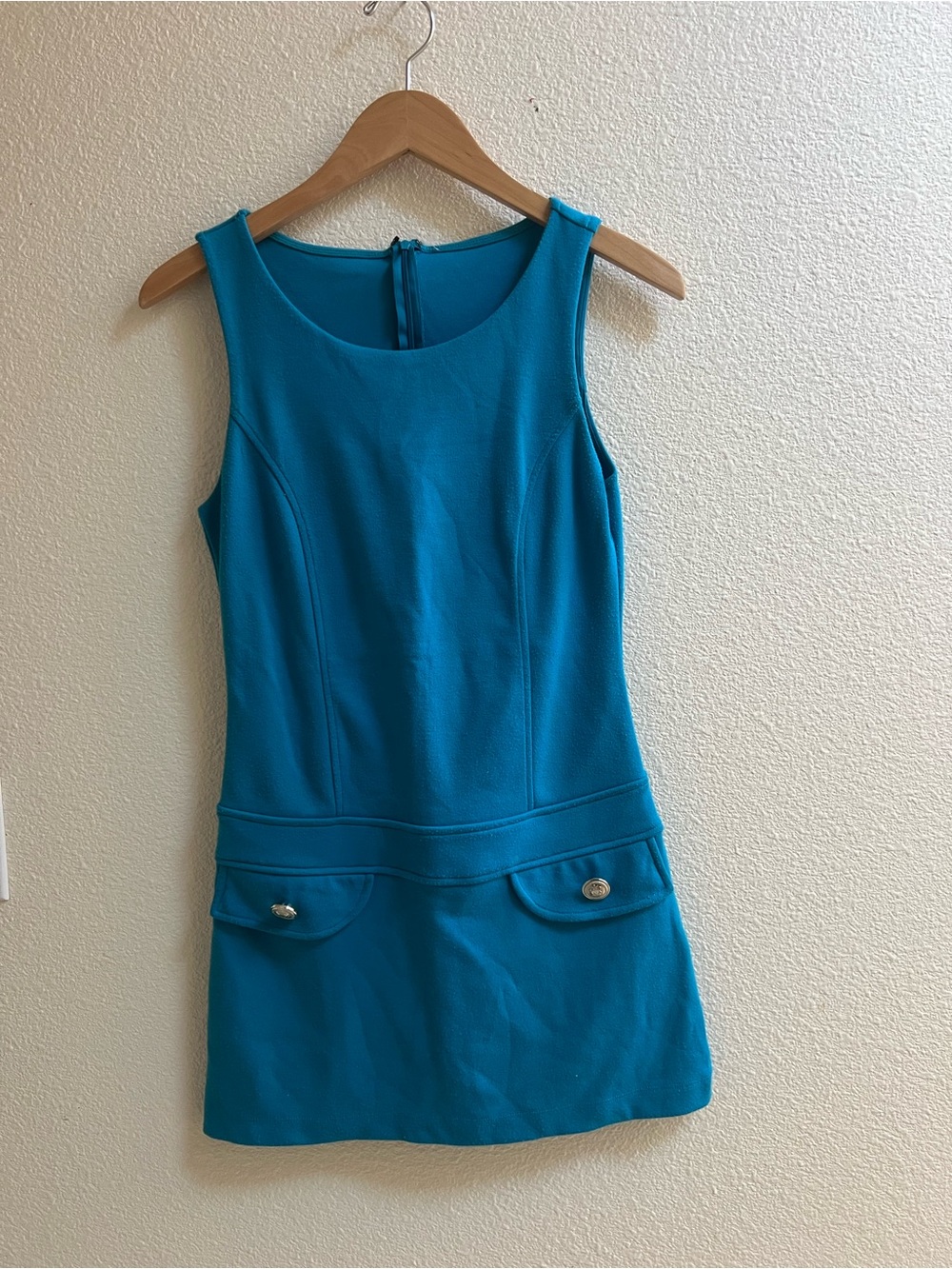 Teal Sleeveless Shift Dress with Front Pocket Detail